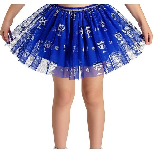 NWOT Cat & Jack Girls Tutu Skirt XS Royal Blue Silver Hanukkah Menorah Sparkle - Picture 1 of 4